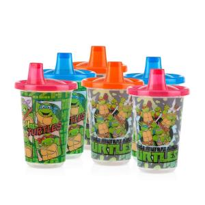 Nuby 6 Pack Wash or Toss Reusable Cups & Lids with Spout, Nickelodeon Teenage Mutant Ninja Turtles, 10 Oz