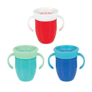 Nuby Wonder Cup – Spill-Proof Toddler Sippy Cups – (2 Pack) 5 oz – Sip from All Sides – Leak Resistant – Easy Grip Two-Handle Design – Pink/Aqua(Green  Red & Blue)
