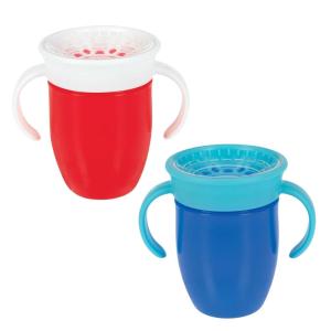 Nuby Wonder Cup – Spill-Proof Toddler Sippy Cups – (2 Pack) 5 oz – Sip from All Sides – Leak Resistant – Easy Grip Two-Handle Design – Pink/Aqua(Red & Blue)