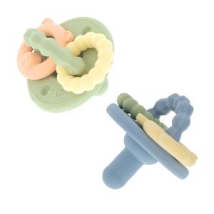 Nuby Charms Silicone Infant Pacifier and Teether Toy – 2 Pack – 0+ Months – Green and Blue