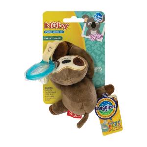 Nuby Soft Plush Pacifinder with Detachable Silicone Pacifier: 0-6 Months, Sloth, Natural Cherry Shape, Brown, one Size(Brown Sloth)