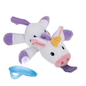 Nuby Soft Plush Pacifinder with Detachable Silicone Pacifier: 0-6 Months, Sloth, Natural Cherry Shape, Brown, one Size(Unicorn)