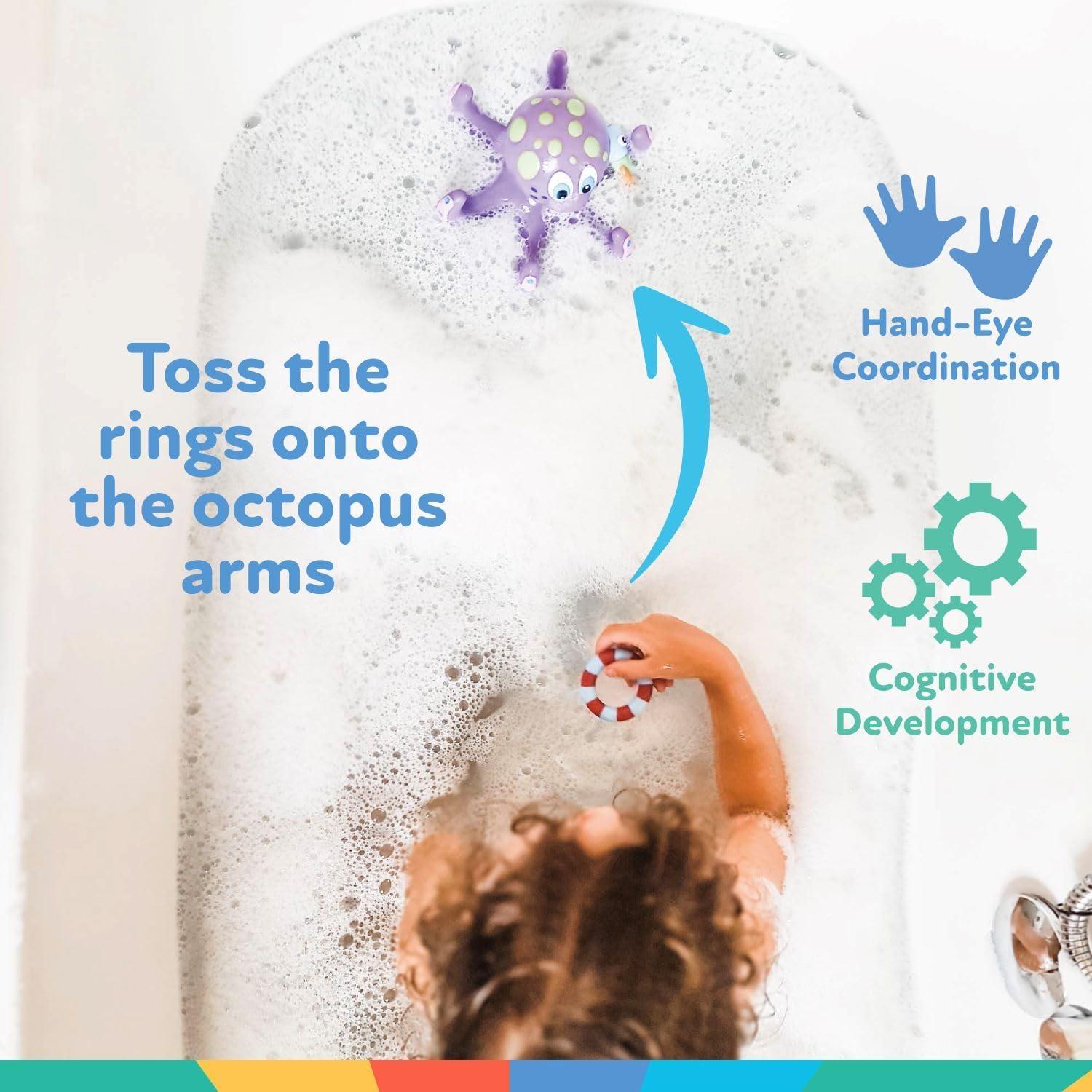 image:imageNuby Vehicle Bath Toys 5Pack Soft Stackable Toddler Bath Toys NoHole Design for Easy Cleaning 6 Months Bulldozer Excavator Dump Truck Ambulance and Fire TruckFloating Octopus with Hoopla Rings