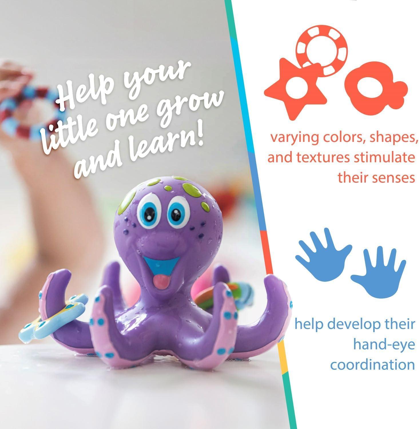 image:imageNuby Vehicle Bath Toys 5Pack Soft Stackable Toddler Bath Toys NoHole Design for Easy Cleaning 6 Months Bulldozer Excavator Dump Truck Ambulance and Fire TruckFloating Octopus with Hoopla Rings