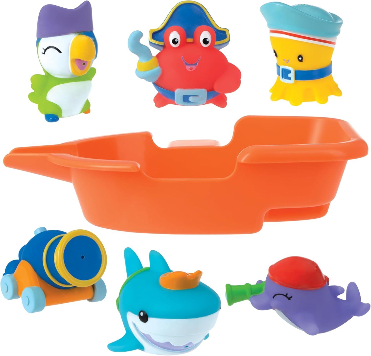 image:imageNuby Vehicle Bath Toys 5Pack Soft Stackable Toddler Bath Toys NoHole Design for Easy Cleaning 6 Months Bulldozer Excavator Dump Truck Ambulance and Fire TruckPirate Pals