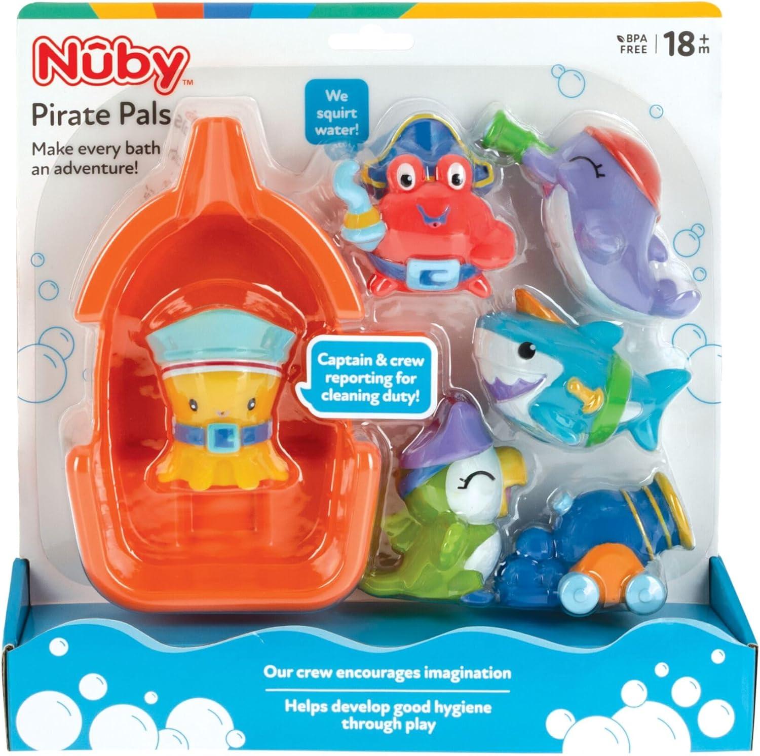 image:imageNuby Vehicle Bath Toys 5Pack Soft Stackable Toddler Bath Toys NoHole Design for Easy Cleaning 6 Months Bulldozer Excavator Dump Truck Ambulance and Fire TruckPirate Pals