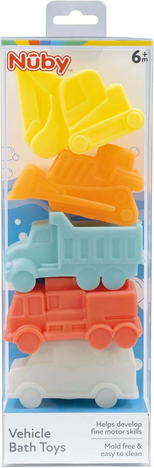 image:imageNuby Vehicle Bath Toys 5Pack Soft Stackable Toddler Bath Toys NoHole Design for Easy Cleaning 6 Months Bulldozer Excavator Dump Truck Ambulance and Fire TruckTrucks Bulldozers