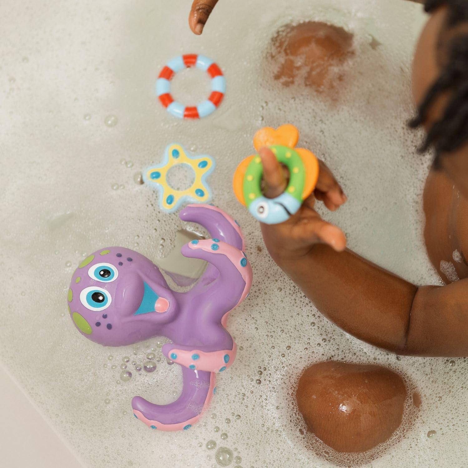 image:imageNuby Vehicle Bath Toys 5Pack Soft Stackable Toddler Bath Toys NoHole Design for Easy Cleaning 6 Months Bulldozer Excavator Dump Truck Ambulance and Fire TruckFloating Octopus with Hoopla Rings