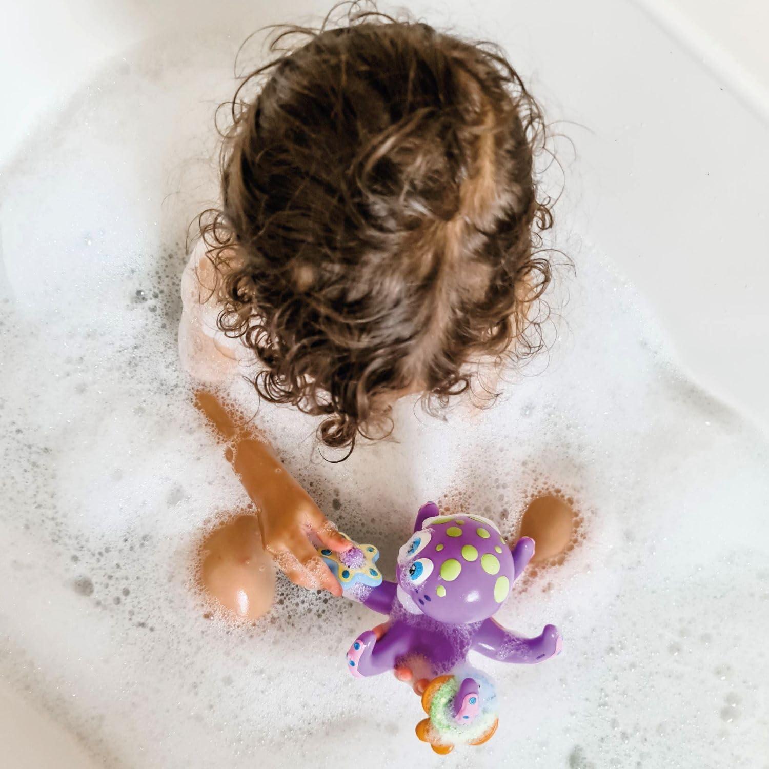 image:imageNuby Vehicle Bath Toys 5Pack Soft Stackable Toddler Bath Toys NoHole Design for Easy Cleaning 6 Months Bulldozer Excavator Dump Truck Ambulance and Fire TruckFloating Octopus with Hoopla Rings
