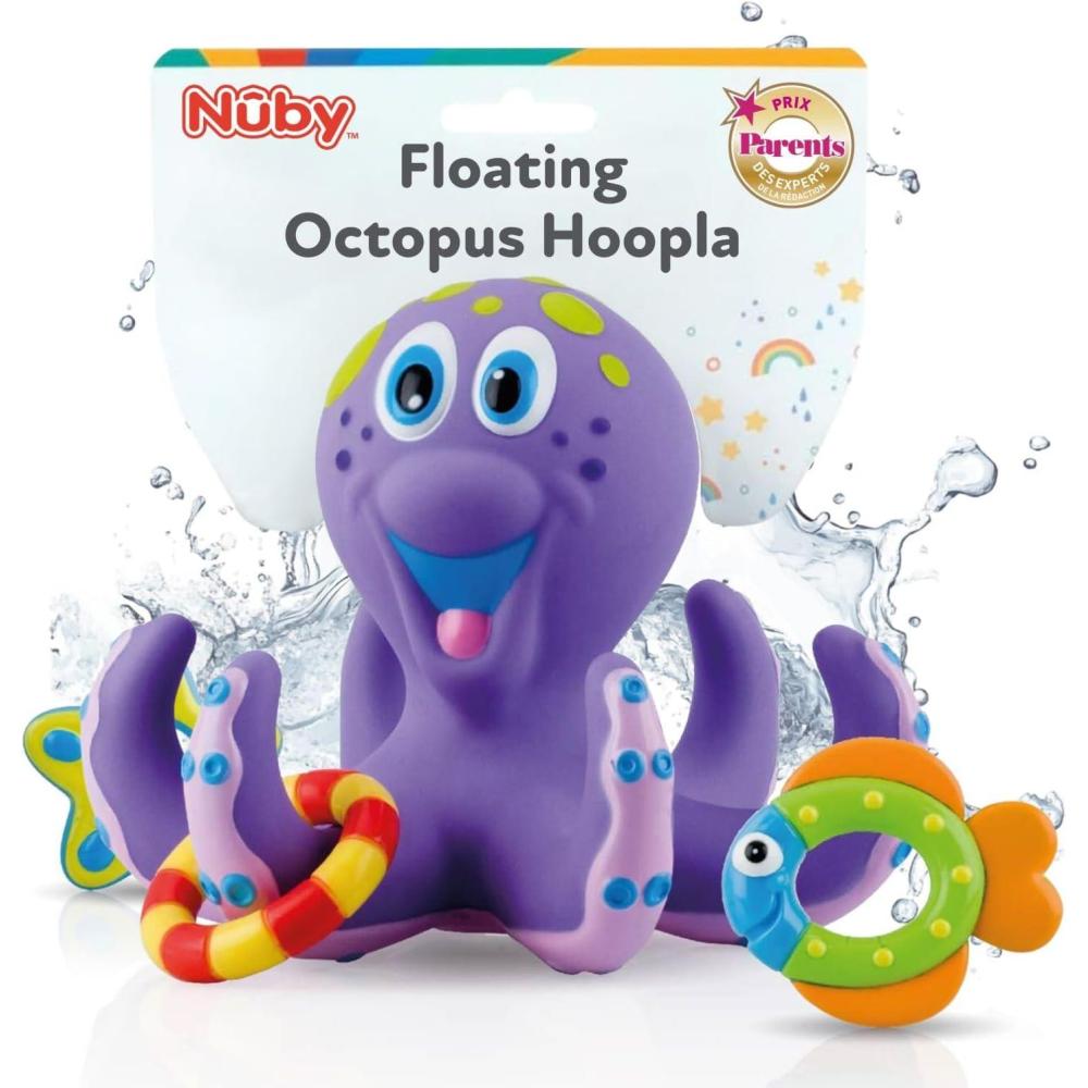 image:imageNuby Vehicle Bath Toys 5Pack Soft Stackable Toddler Bath Toys NoHole Design for Easy Cleaning 6 Months Bulldozer Excavator Dump Truck Ambulance and Fire TruckFloating Octopus with Hoopla Rings