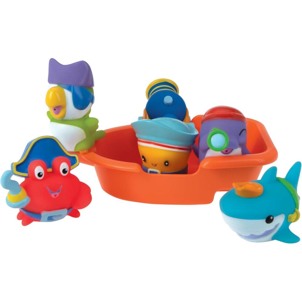 image:imageNuby Vehicle Bath Toys 5Pack Soft Stackable Toddler Bath Toys NoHole Design for Easy Cleaning 6 Months Bulldozer Excavator Dump Truck Ambulance and Fire TruckPirate Pals