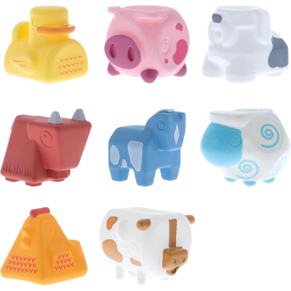 image:imageNuby Vehicle Bath Toys  5Pack  Soft Stackable Toddler Bath Toys  NoHole Design for Easy Cleaning  6 Months  Bulldozer Excavator Dump Truck Ambulance and Fire TruckFarm Animals