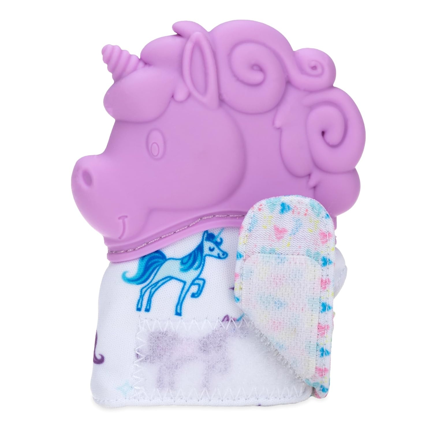 image:imageNuby Happy Hands Silicone Teething Mitten for Babies Soft Silicone Massaging Teether Soothes Sore Gums EasytoWear and Machine Washable 3 Months UnicornPurple Unicorn