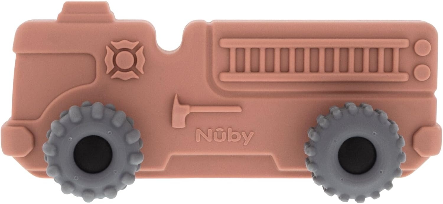 image:imageNuby Silicone Teether Toy for Babies Textured Teething Yellow Bug Car with Moving Wheels Soothes Sore Gums Encourages Tactile Development and HandEye Coordination Ages 6 MonthsRed Firetruck