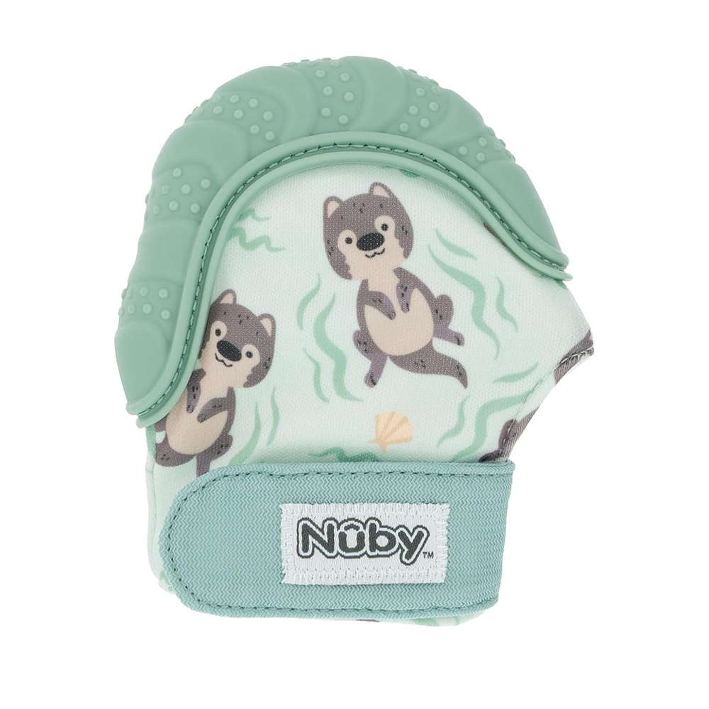 image:imageNuby Happy Hands Silicone Teething Mitten for Babies  Soft Silicone Massaging Teether  Soothes Sore Gums  EasytoWear and Machine Washable  3 Months  UnicornGreen Otter