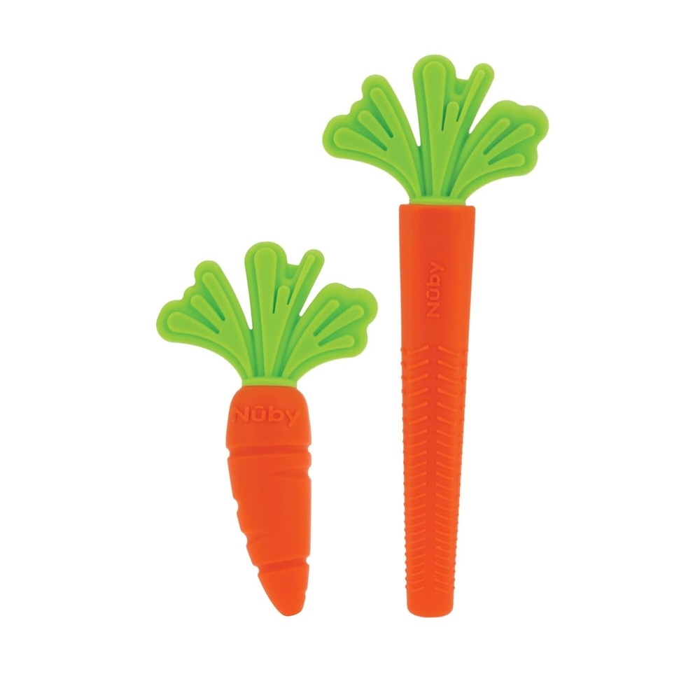 image:imageNuby NanaNubs Banana Massaging Toothbrush and Carrot Teether 2 Pack Baby Teething Toys for 3 MonthsCarrot Tube Teether Carrot Massaging Teether