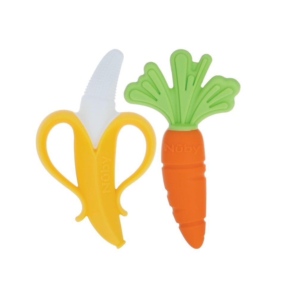 image:imageNuby NanaNubs Banana Massaging Toothbrush and Carrot Teether 2 Pack Baby Teething Toys for 3 MonthsNanaNubs Carrot Massaging Teether