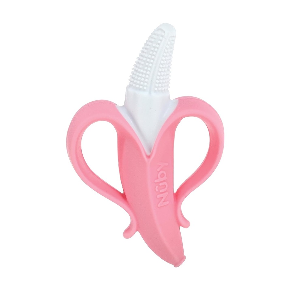 image:imageNuby NanaNubs Banana Silicone Infant Toothbrush  Gum Massager  Soft Bristles  Silicone  3 MonthsPink