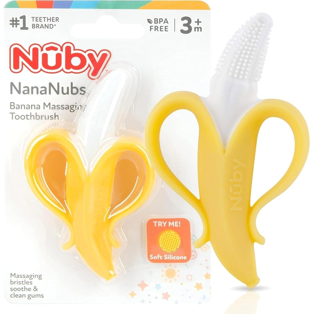 image:imageNuby NanaNubs Banana Silicone Infant Toothbrush  Gum Massager  Soft Bristles  Silicone  3 MonthsYellow