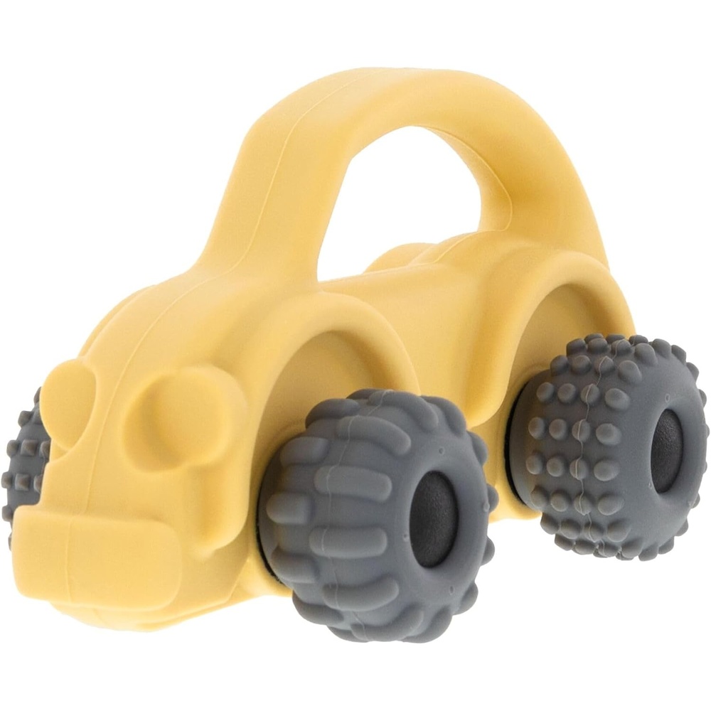 image:imageNuby Silicone Teether Toy for Babies  Textured Teething Yellow Bug Car with Moving Wheels  Soothes Sore Gums  Encourages Tactile Development and HandEye Coordination  Ages 6 MonthsYellow Bug Car