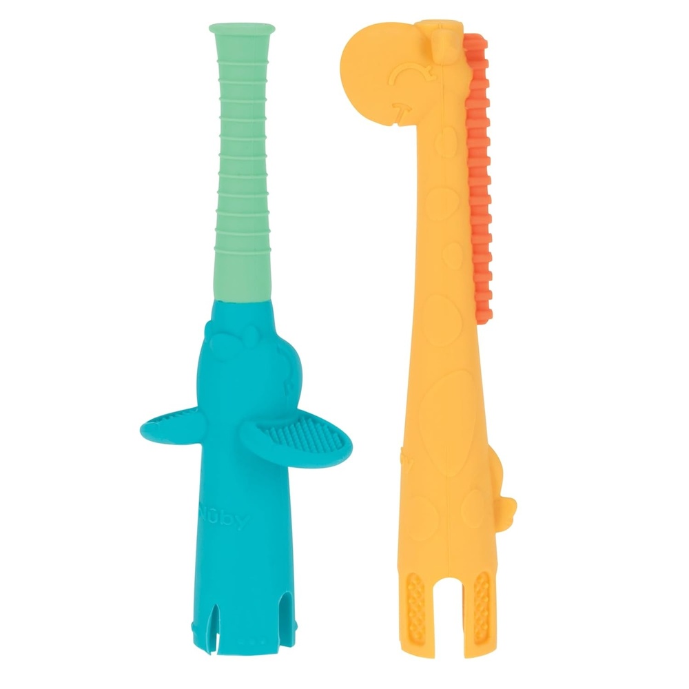 image:imageNuby Tube Teether  2Pack Baby Teething Toy  3 Months  Elephant and GiraffeElephant  Giraffe