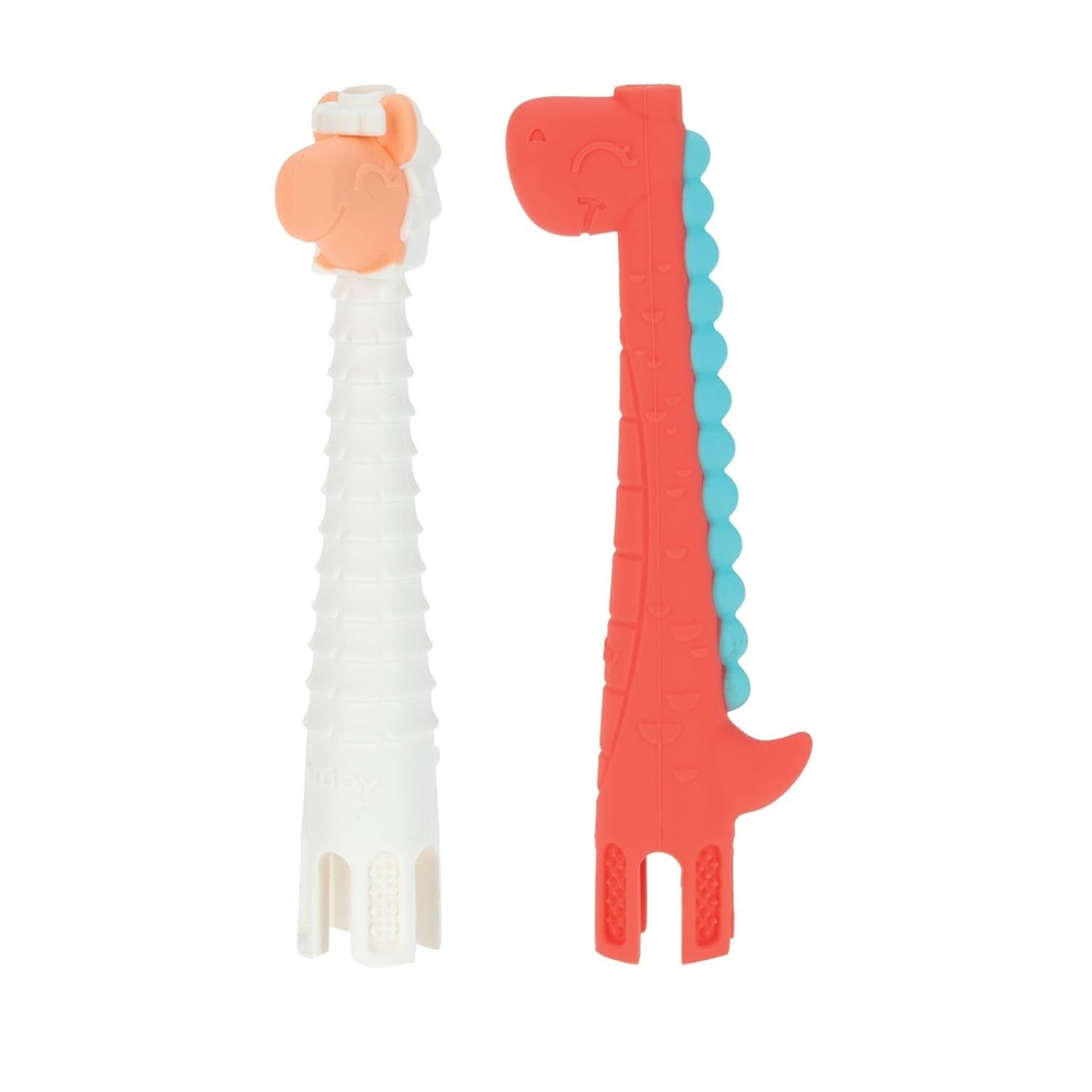 image:imageNuby Tube Teether  2Pack Baby Teething Toy  3 Months  Elephant and GiraffeLlama  Dinosaur