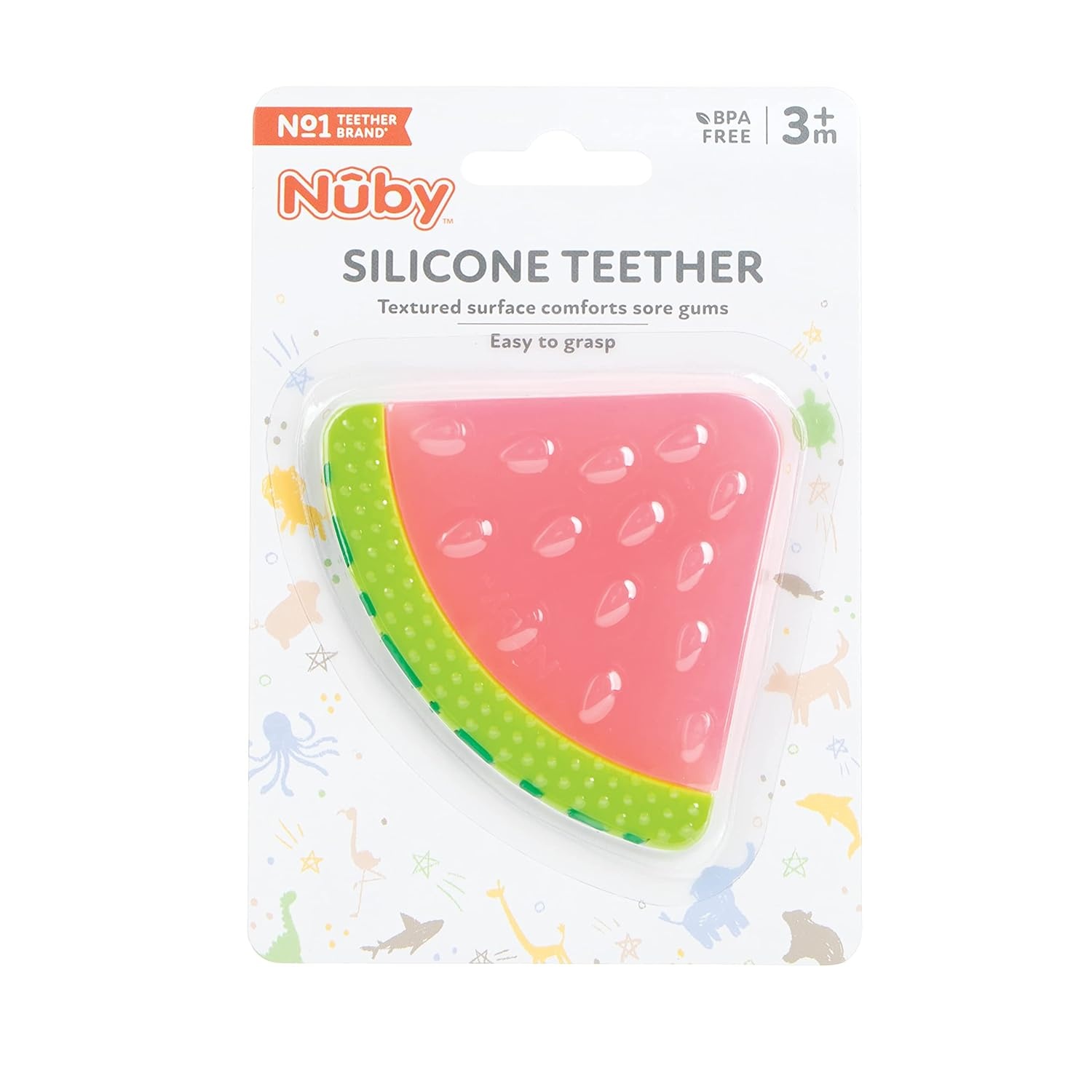 image:imageNuby 100 Silicone Baby Teether AppleShaped Teething Toy Soft Textured Gum Massager EasyGrip Infant Teether Toy 3 MonthsPink Watermelon