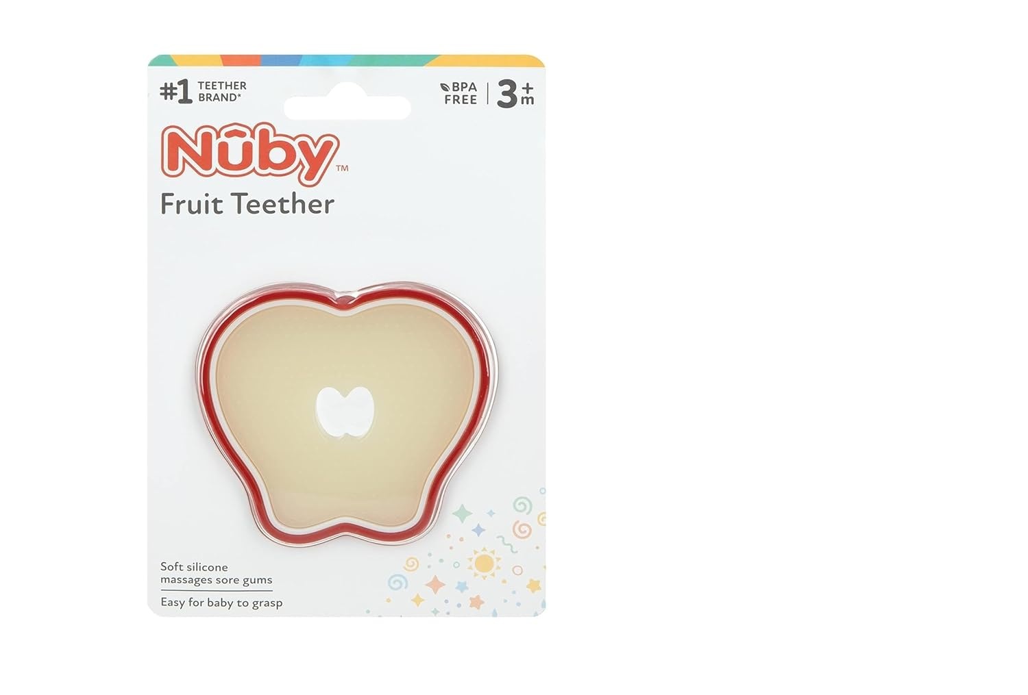 image:imageNuby 100 Silicone Baby Teether AppleShaped Teething Toy Soft Textured Gum Massager EasyGrip Infant Teether Toy 3 MonthsRed Apple