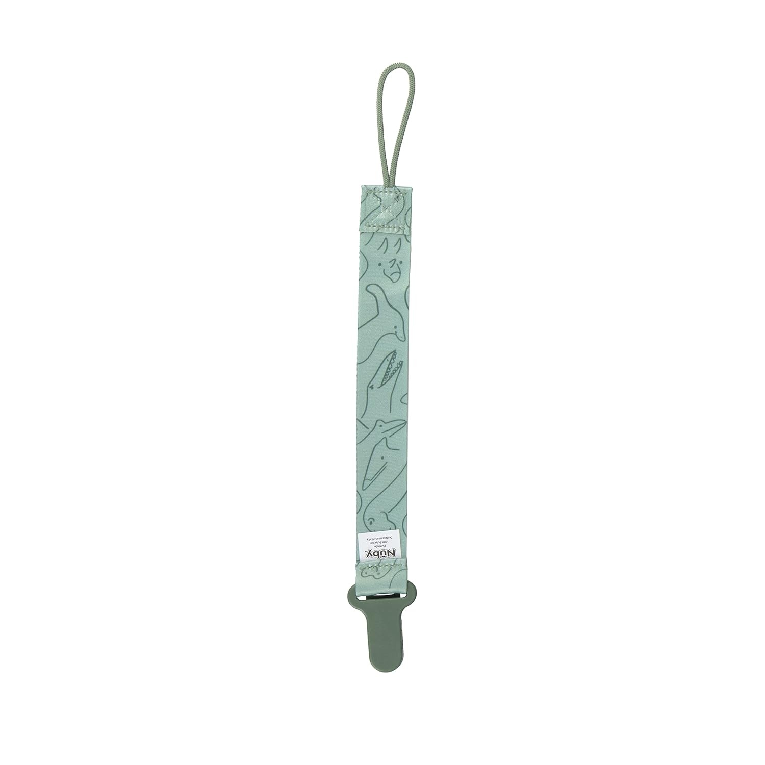 image:imageNuby Pacifinder Baby Pacifier Clip 2Pack Pacifier Holder with Convenient Hook Loop Gray Strokes and Aqua Abstract BoysBlue Dots and Green Dino