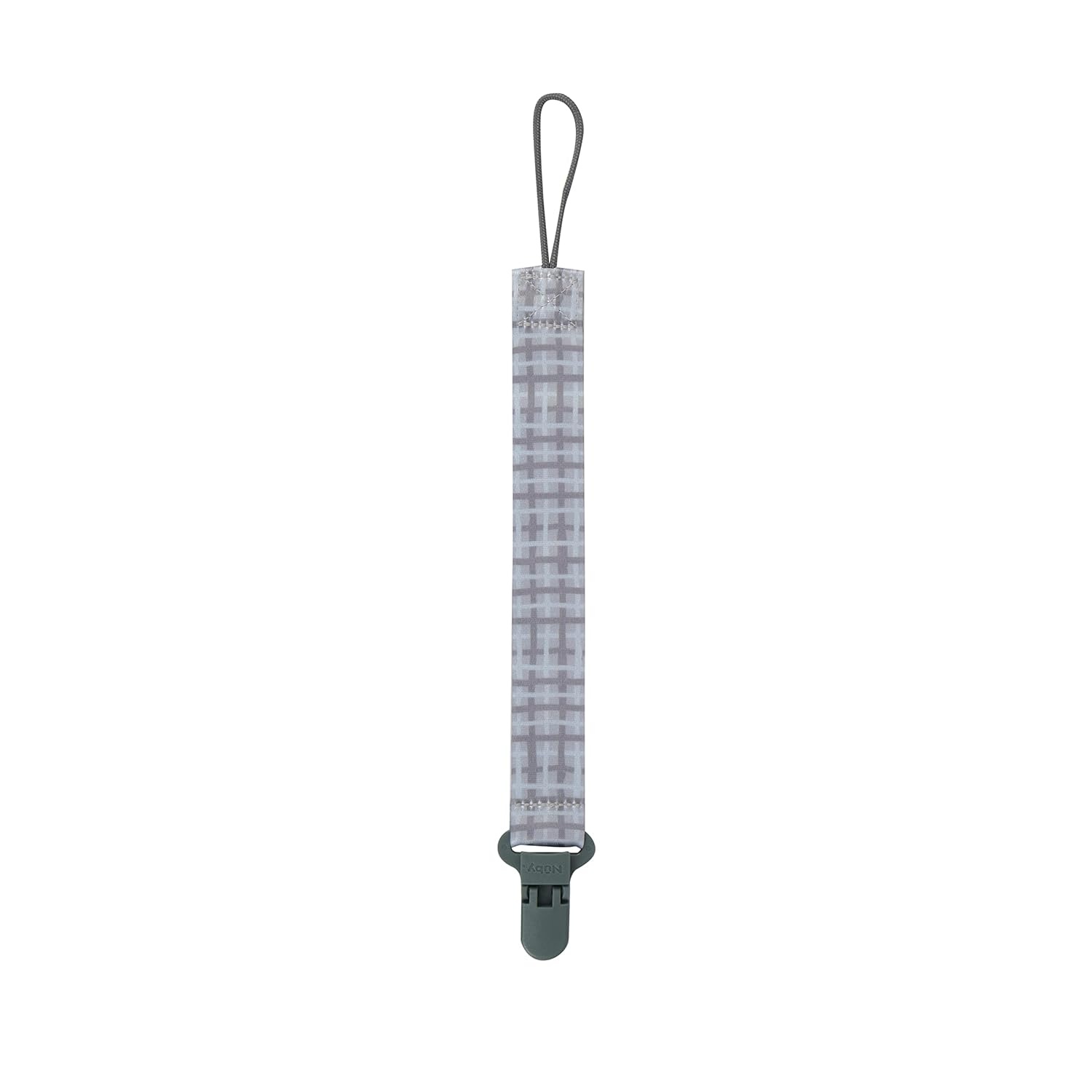 image:imageNuby Pacifinder Baby Pacifier Clip 2Pack Pacifier Holder with Convenient Hook Loop Gray Strokes and Aqua Abstract BoysGray Plaid and Blue Stars