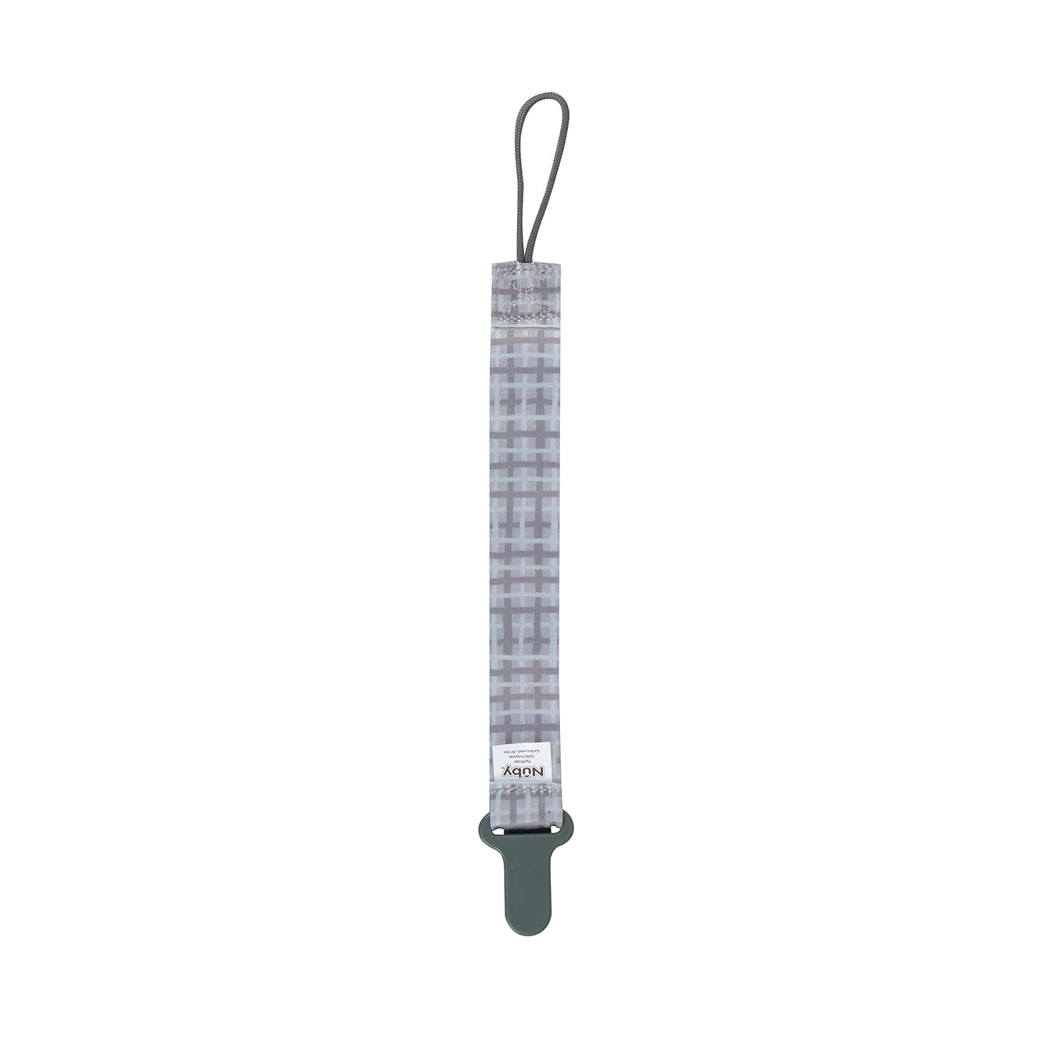 image:imageNuby Pacifinder Baby Pacifier Clip 2Pack Pacifier Holder with Convenient Hook Loop Gray Strokes and Aqua Abstract BoysGray Plaid and Blue Stars