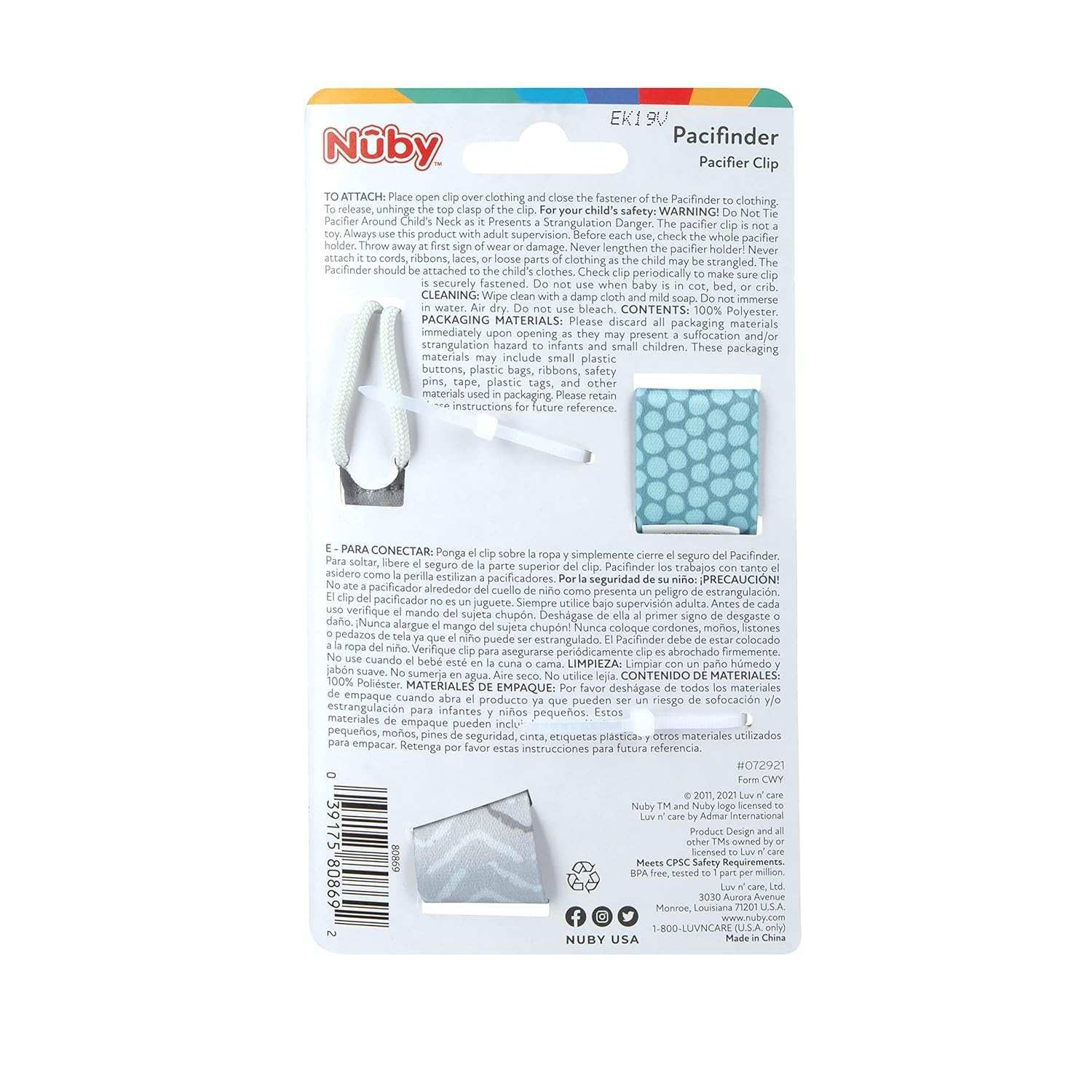 image:imageNuby Pacifinder Baby Pacifier Clip 2Pack Pacifier Holder with Convenient Hook Loop Gray Strokes and Aqua Abstract BoysGreen Dots and Gray Arrows