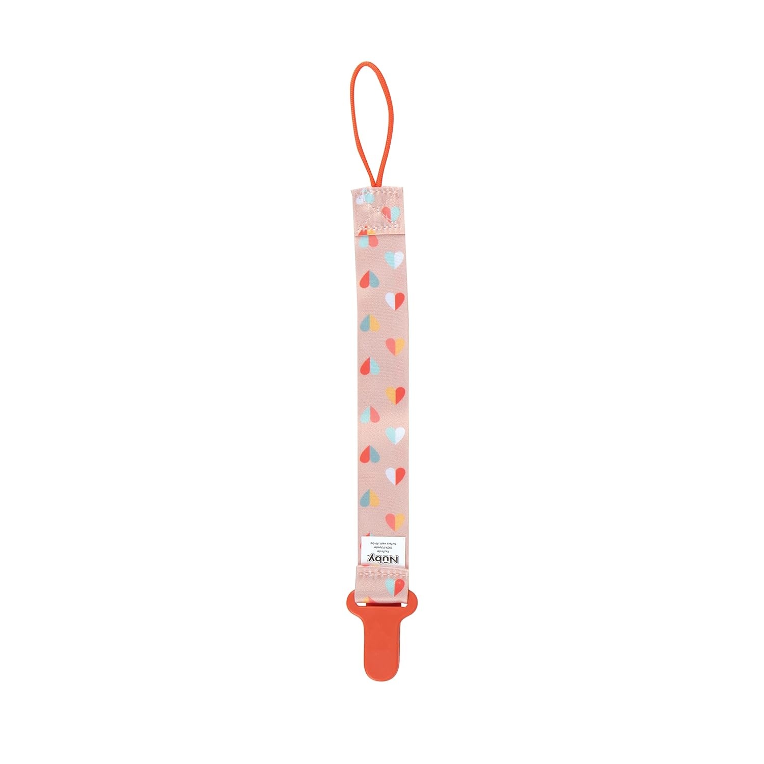 image:imageNuby Pacifinder Baby Pacifier Clip 2Pack Pacifier Holder with Convenient Hook Loop Gray Strokes and Aqua Abstract BoysPeach With Stripes and Peach With Hearts