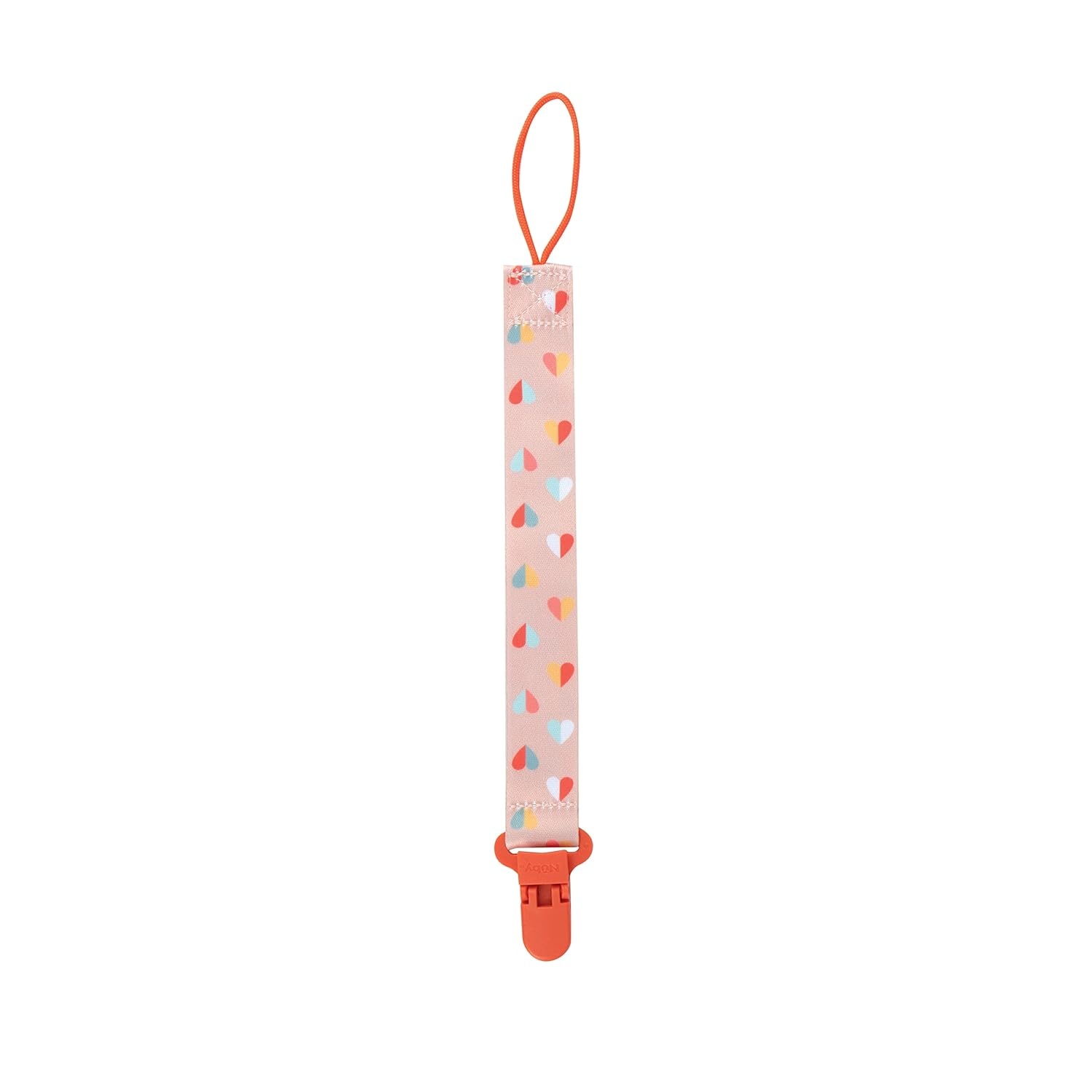 image:imageNuby Pacifinder Baby Pacifier Clip 2Pack Pacifier Holder with Convenient Hook Loop Gray Strokes and Aqua Abstract BoysPeach With Stripes and Peach With Hearts