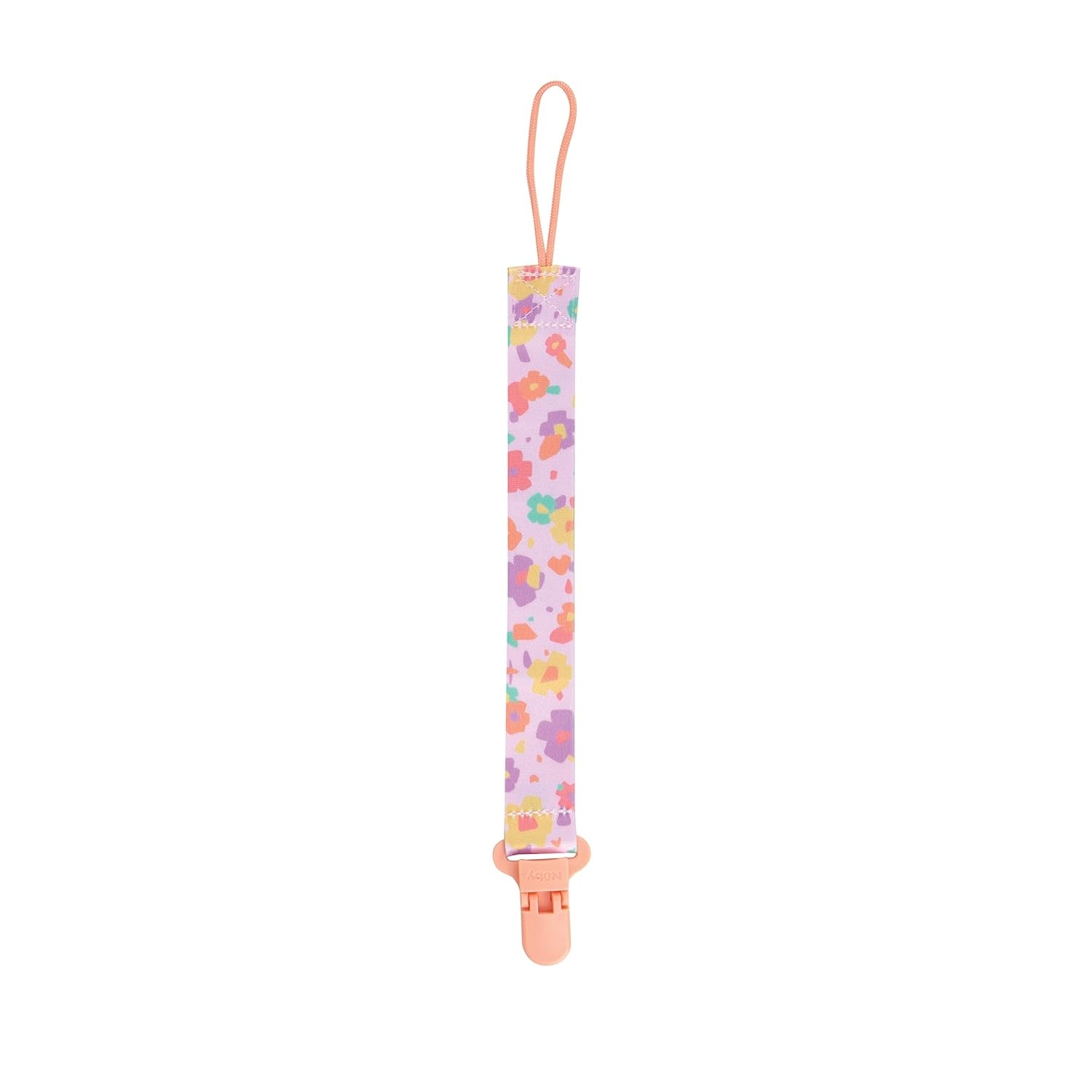 image:imageNuby Pacifinder Baby Pacifier Clip 2Pack Pacifier Holder with Convenient Hook Loop Gray Strokes and Aqua Abstract BoysPink Flowers and White With Polka Dots
