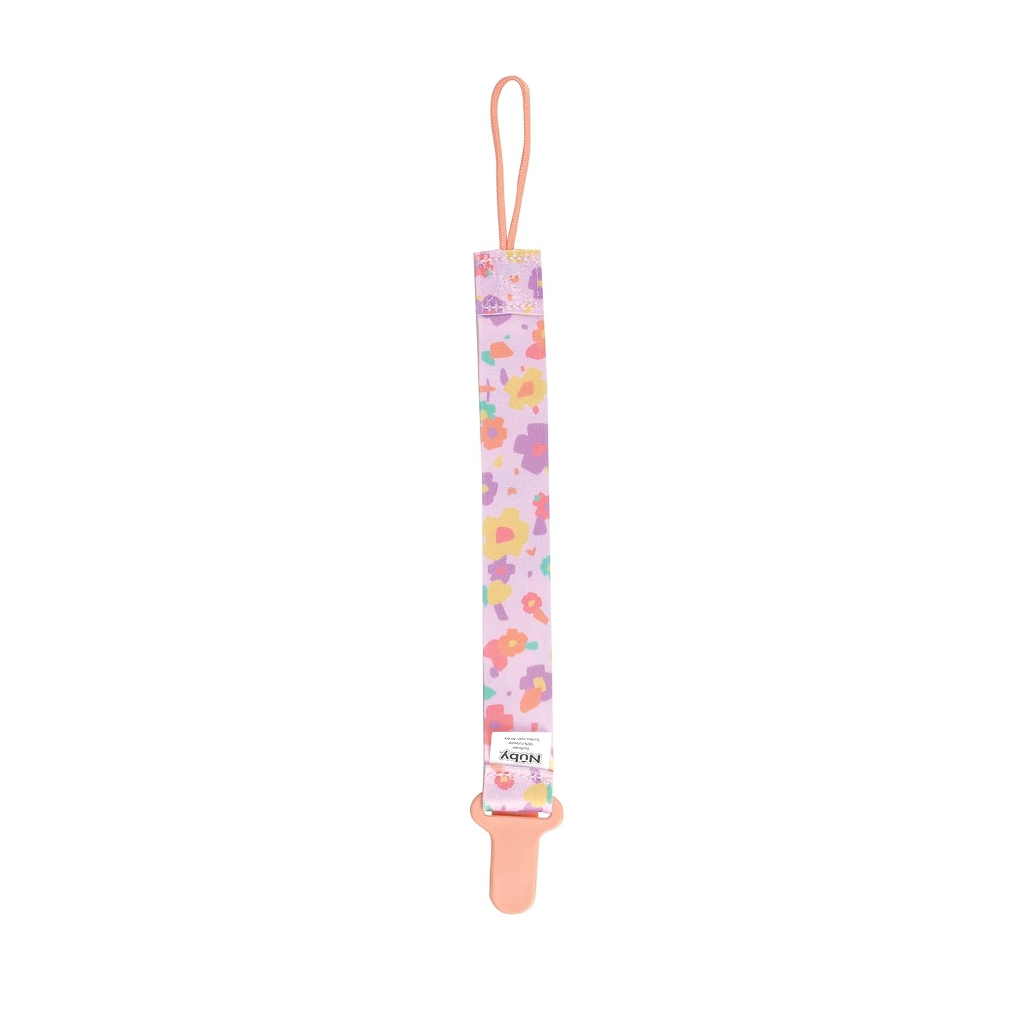 image:imageNuby Pacifinder Baby Pacifier Clip 2Pack Pacifier Holder with Convenient Hook Loop Gray Strokes and Aqua Abstract BoysPink Flowers and White With Polka Dots