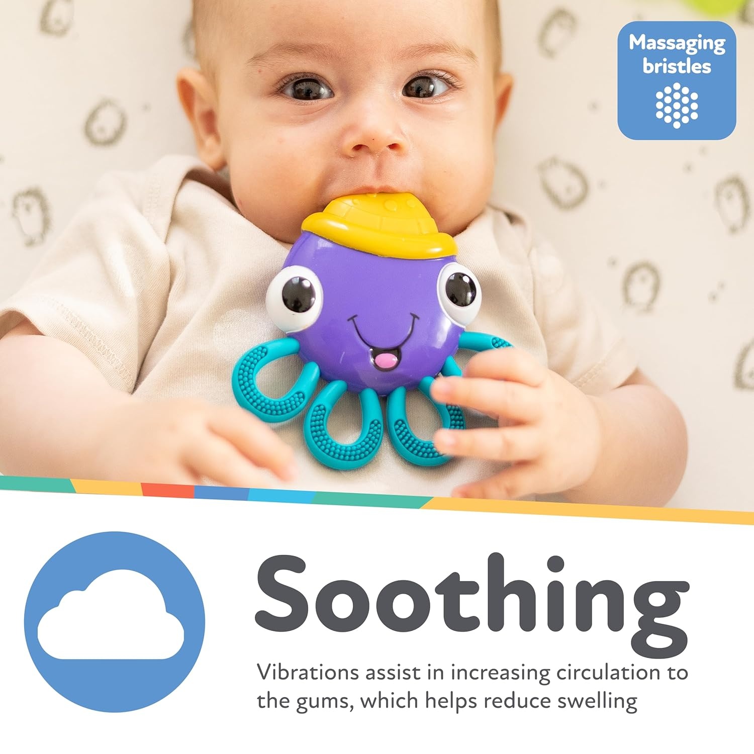 image:imageNuby VibeEEZ Vibrating Teether Battery Powered Textured Surface and Easy to Grasp Toy for Baby Teething Relief 3 Months OctopusOctopus