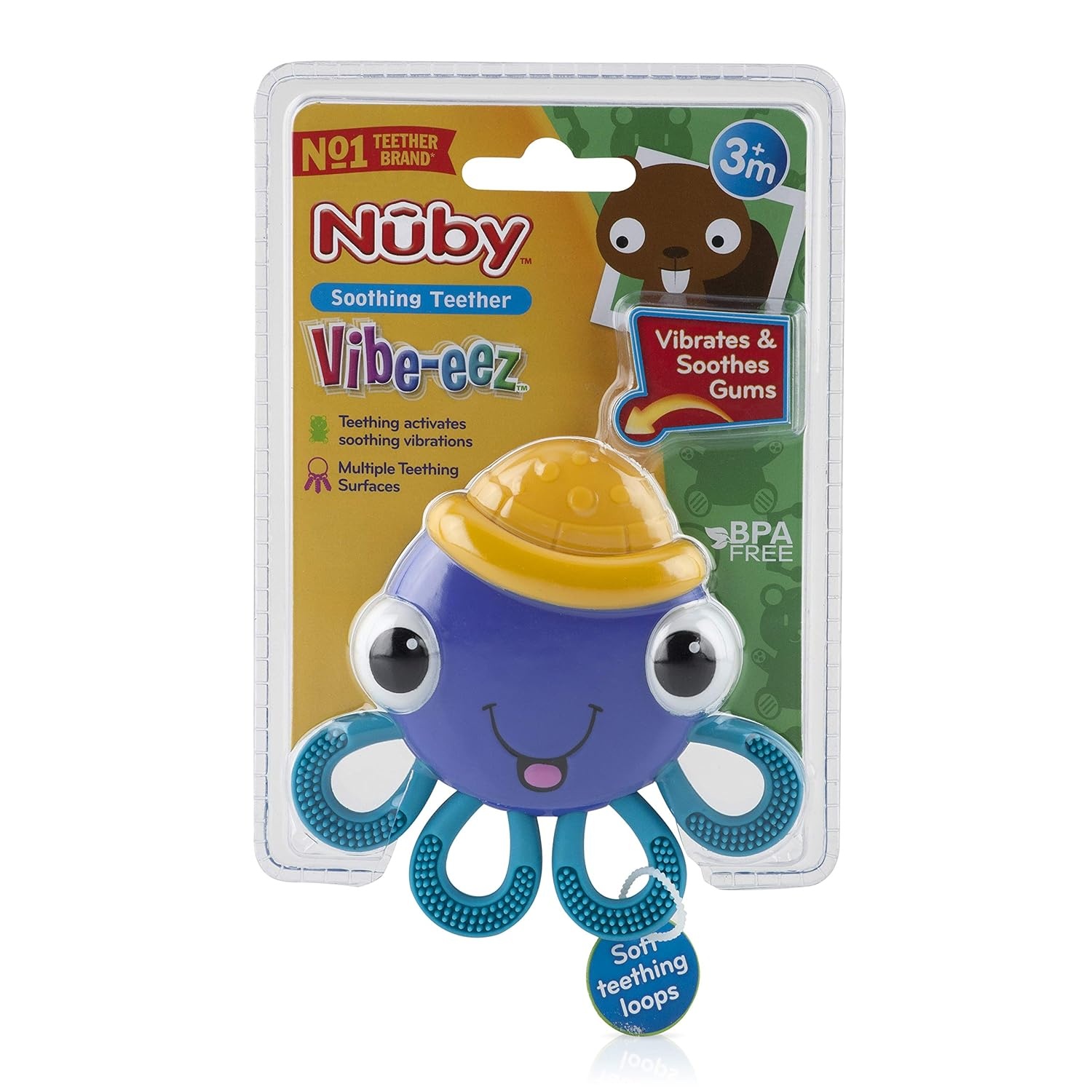 image:imageNuby VibeEEZ Vibrating Teether Battery Powered Textured Surface and Easy to Grasp Toy for Baby Teething Relief 3 Months OctopusOctopus