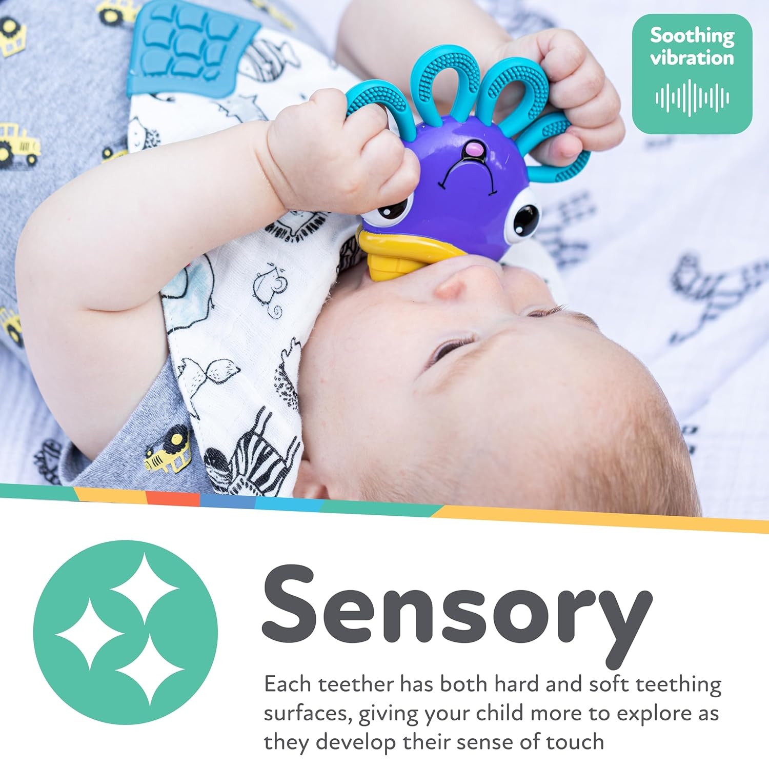 image:imageNuby VibeEEZ Vibrating Teether Battery Powered Textured Surface and Easy to Grasp Toy for Baby Teething Relief 3 Months OctopusOctopus