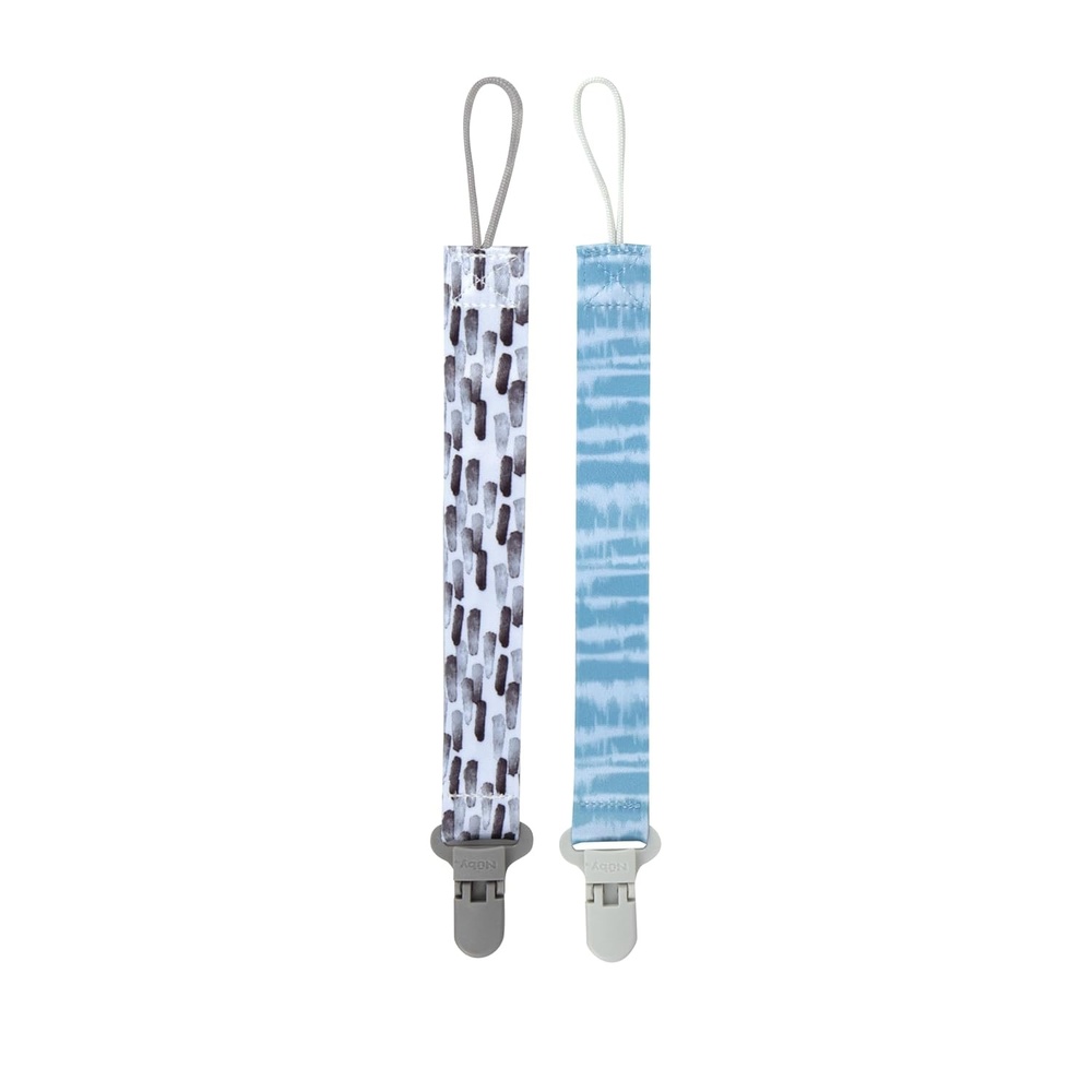 image:imageNuby Pacifinder Baby Pacifier Clip 2Pack Pacifier Holder with Convenient Hook Loop Gray Strokes and Aqua Abstract BoysGray Strokes Aqua Abstract