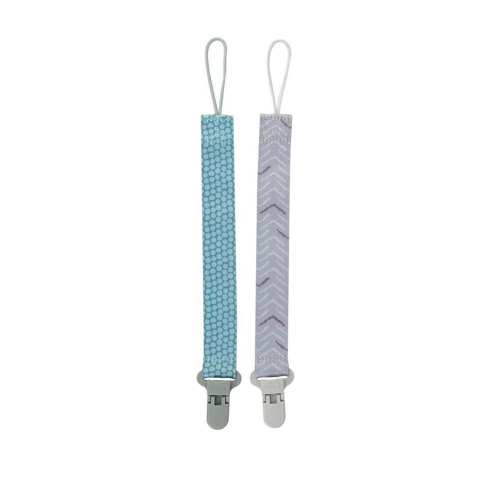 image:imageNuby Pacifinder Baby Pacifier Clip 2Pack Pacifier Holder with Convenient Hook Loop Gray Strokes and Aqua Abstract BoysGreen Dots and Gray Arrows