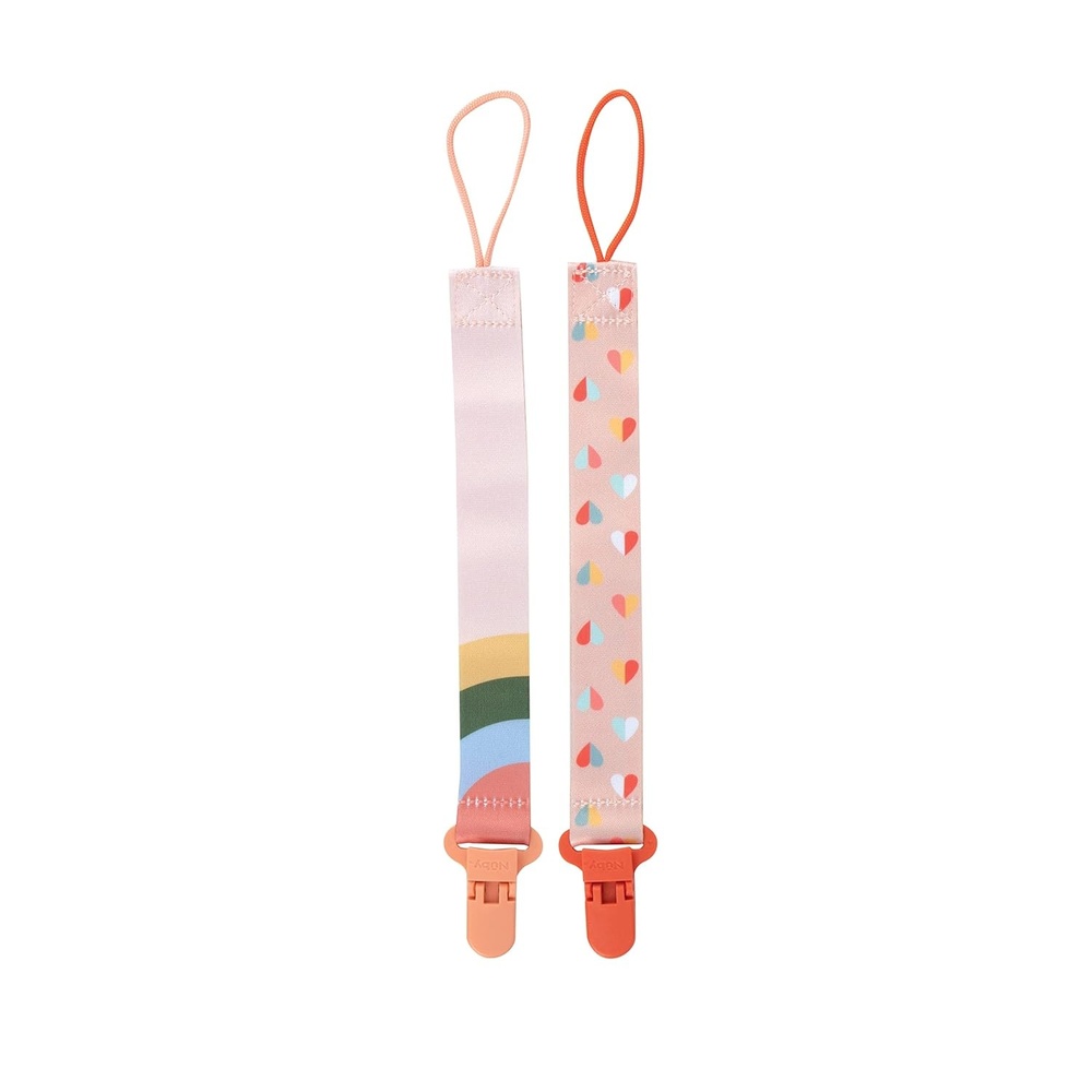image:imageNuby Pacifinder Baby Pacifier Clip  2Pack  Pacifier Holder with Convenient Hook Loop  Gray Strokes and Aqua Abstract BoysPeach With Stripes and Peach With Hearts