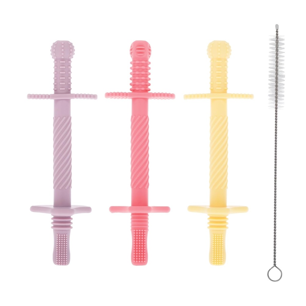 image:imageNuby Sensory Silicone Tube Teethers  3 Pack Textured Infant and Baby Teether Toys  3 Months  Orange Blue and GreenPink  Purple  Yellow