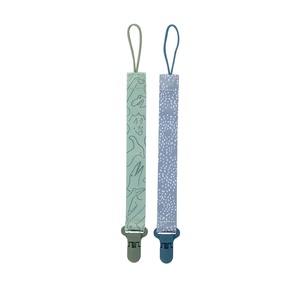 Nuby Pacifinder Baby Pacifier Clip – (2-Pack) – Pacifier Holder with Convenient Hook Loop – Gray Strokes and Aqua Abstract, Boys(Blue Dots and Green Dino)