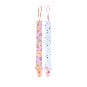 Nuby Pacifinder Baby Pacifier Clip – (2-Pack) – Pacifier Holder with Convenient Hook Loop – Gray Strokes and Aqua Abstract, Boys(Pink Flowers & White Polka Dots)