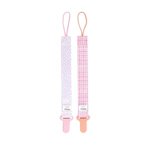 Nuby Pacifinder Baby Pacifier Clip – (2-Pack) – Pacifier Holder with Convenient Hook Loop – Gray Strokes and Aqua Abstract, Boys(Pink Plaid and Pink Strokes)
