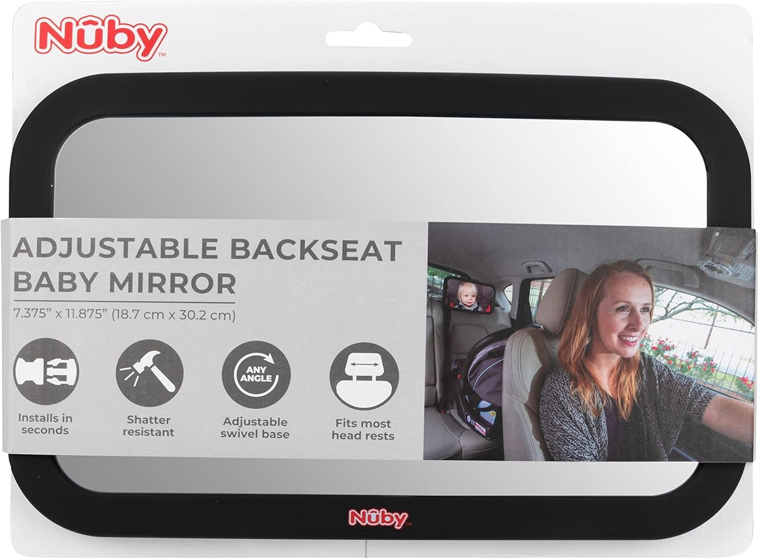 image:imageNuby Adjustable Backseat Baby Mirror with Swivel Base for Easy Viewing Quick Install Shatter Resistant BlackPack of 2