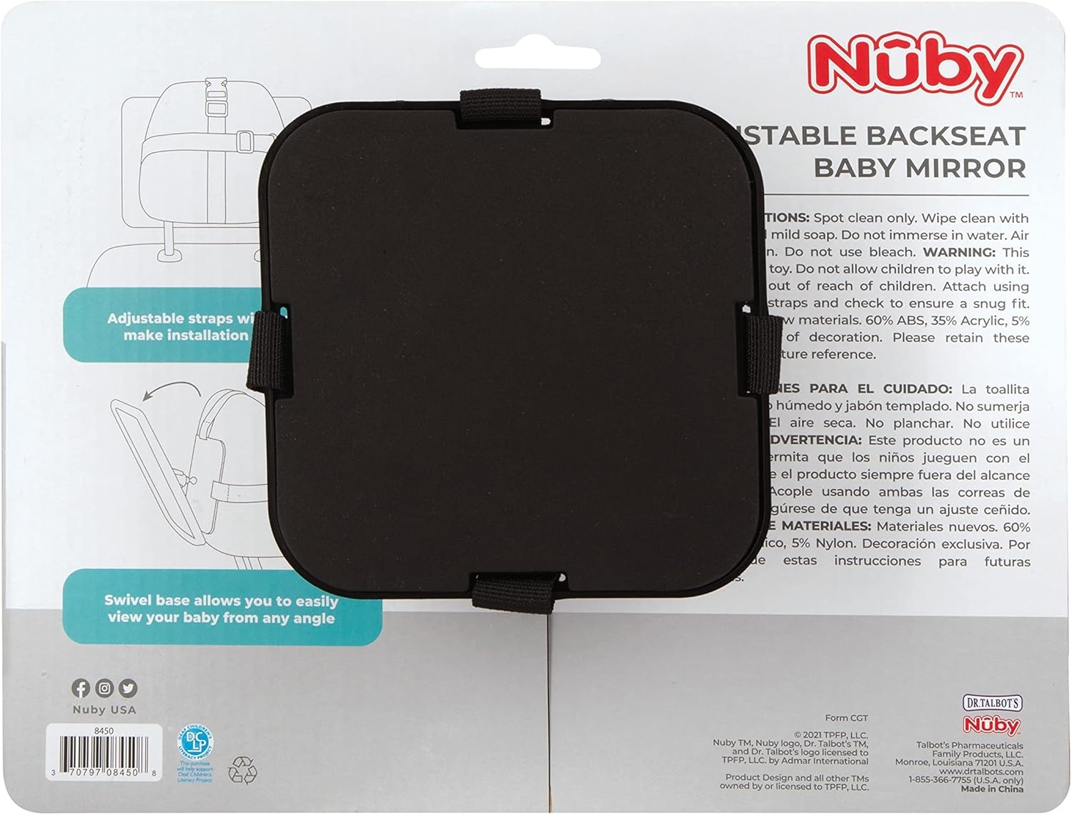 image:imageNuby Adjustable Backseat Baby Mirror with Swivel Base for Easy Viewing Quick Install Shatter Resistant BlackPack of 2