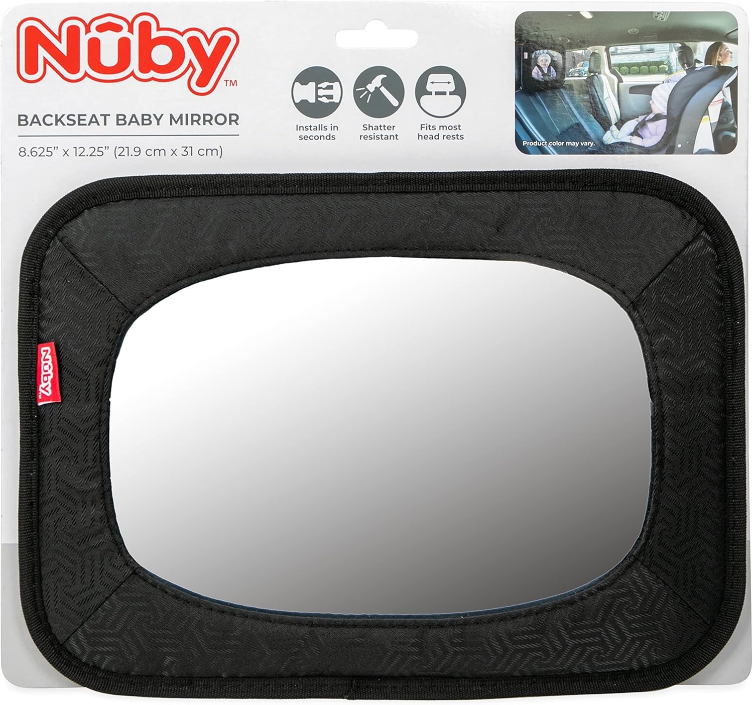 image:imageNuby Backseat Baby Mirror with Fully Adjustable Straps Shatter Resistant Installs in Seconds Blackblack