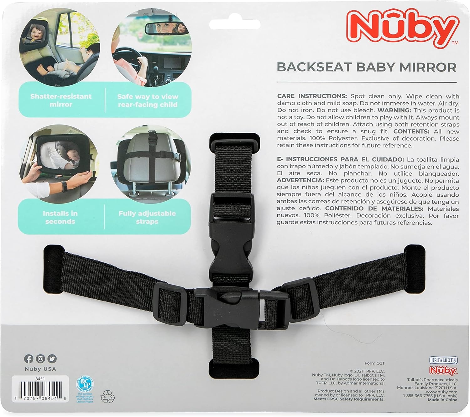 image:imageNuby Backseat Baby Mirror with Fully Adjustable Straps Shatter Resistant Installs in Seconds Blackblack
